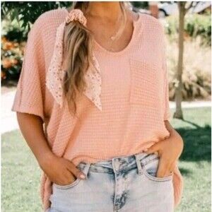 Bibi Knit V-Neck Tunic Top Womens Size XL Cover Up Beachy Boho Orange